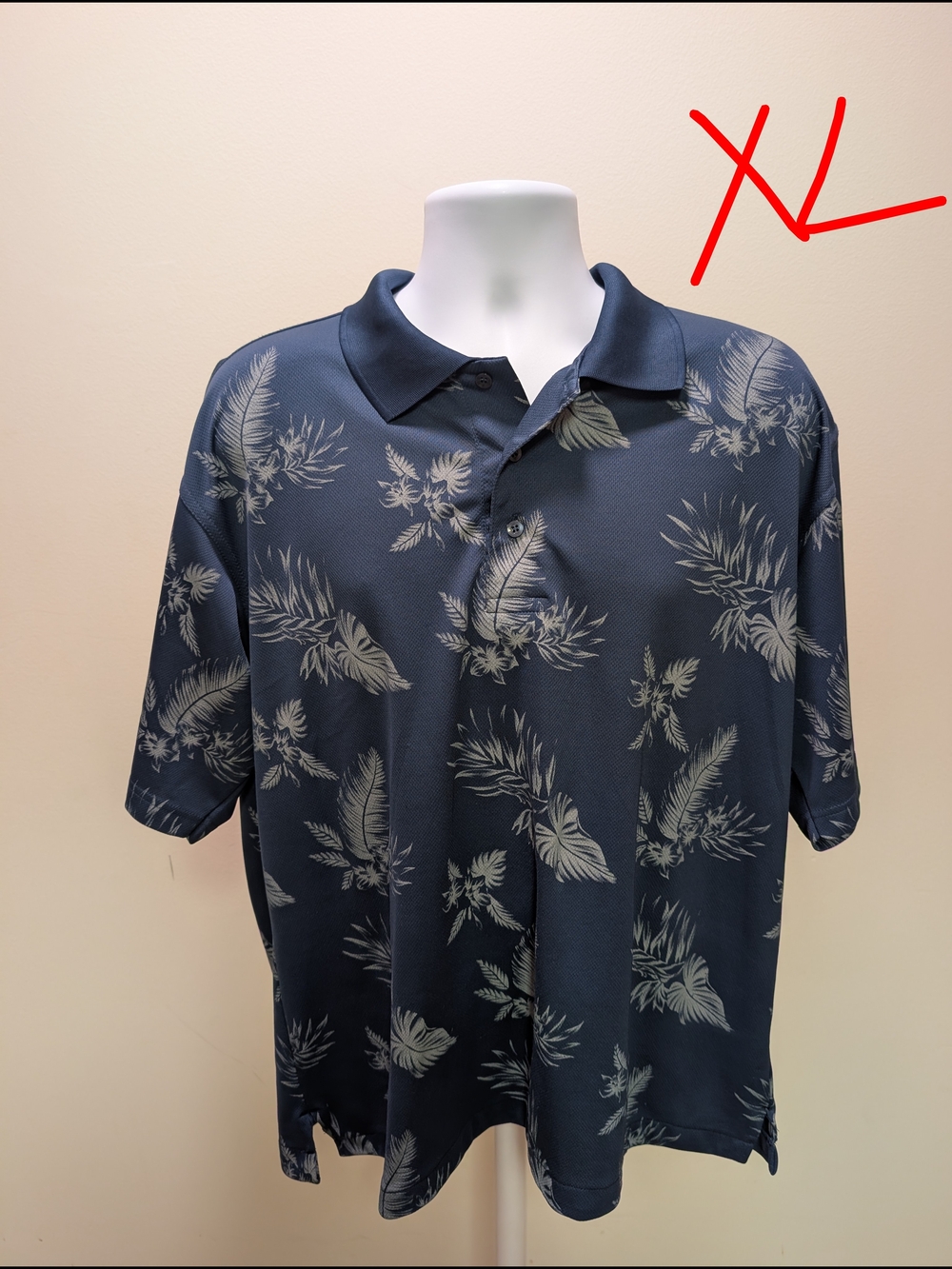 Men's Navy Blue Tropical Print Polo Shirt